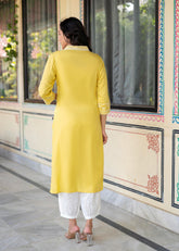 Yellow Embroidered Viscose Kurta with Printed Cotton Pant-P1344YELLOW